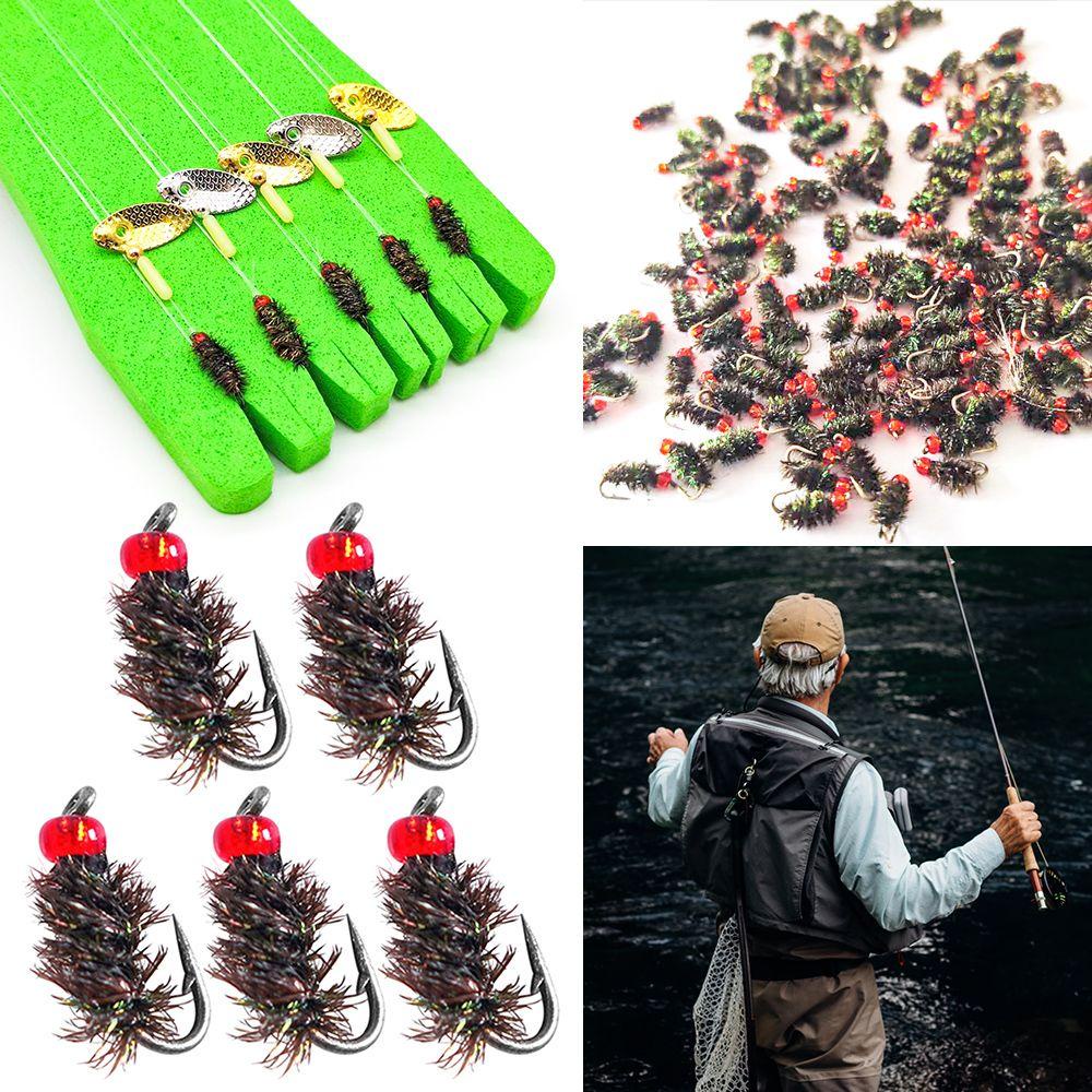 TOP Hook Pancing Lalat Alat Buatan Umpan Serangga Lalat Nano Fly Sequin Barbed Hook Wire Line Group Kit