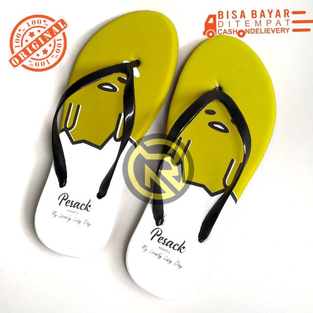 Sandal wanita Flat Teplek Gudetama Lazy Day termurah ukuran 36/40