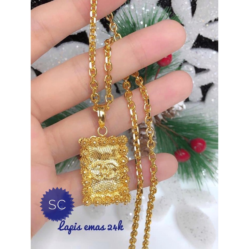 (OKT) TERMURAH Set Perhiasan Lapis Emas 24 Karat Kalung Liontin Chanel Persegi Gold Xuping Titanium 