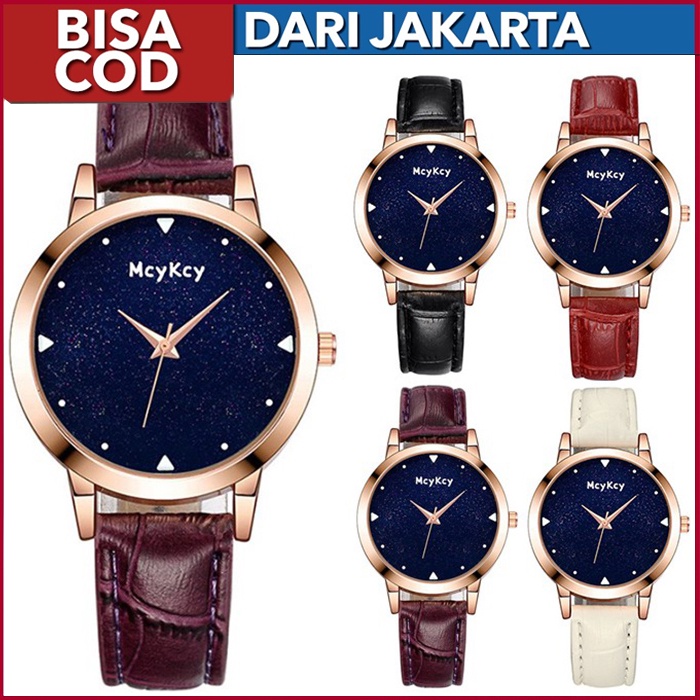Bisa COD ★ McyKcy Jam Tangan Wanita Korea Casual Fashion Starry Sky Quartz Women Leather Watch SW071