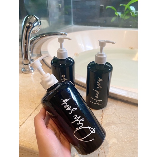 botol HITAM 500ml N28 white edition. aesthetic bottle minimalist refill organizer tempat sabun cair pump estetik