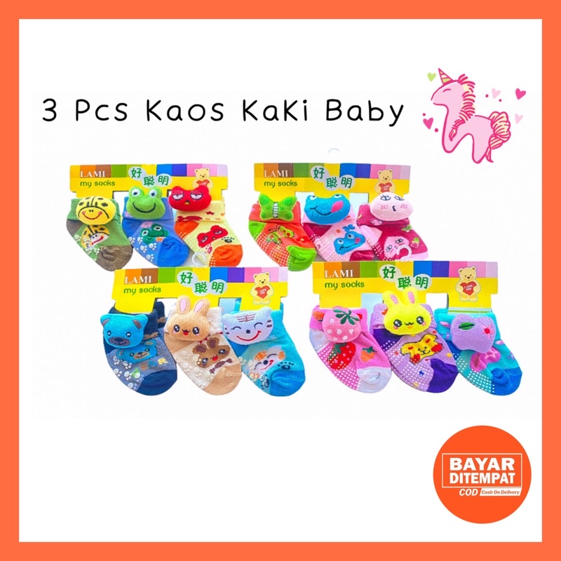 3 PCS Kaos Kaki Bayi Baby Newborn 1 Tahun Laki Laki Perempuan Kaus Kaki Anak Bayi 3D Newborn Socks