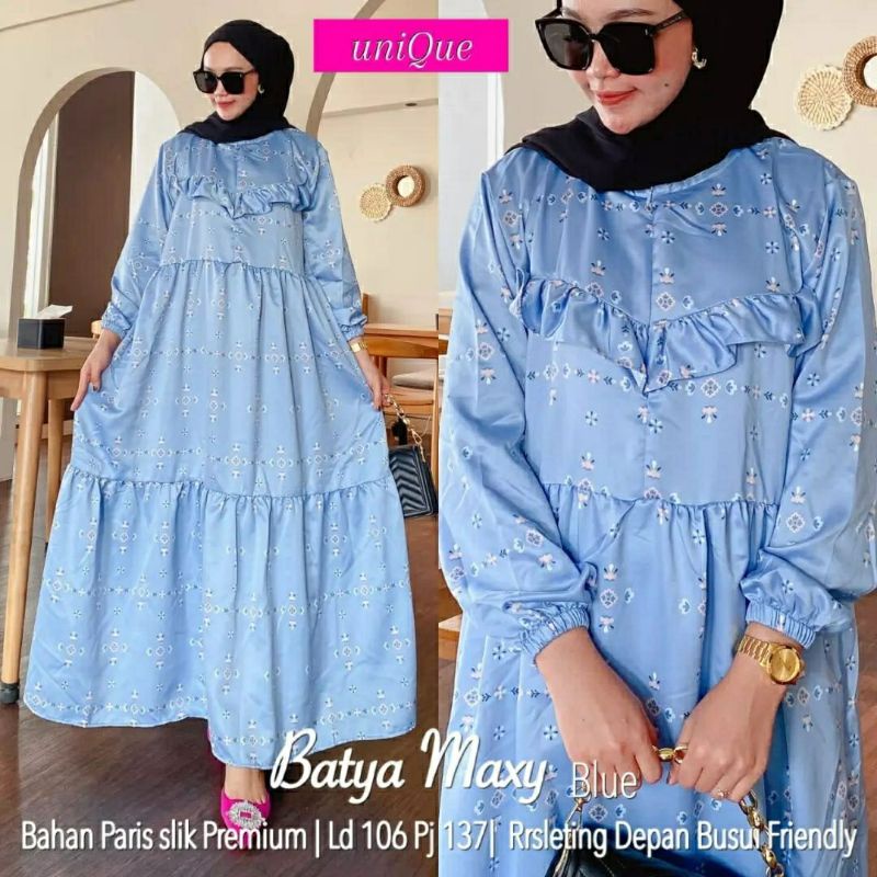 Batya Maxy, GAMIS WANITA MUSLIM CANTIK FIT XL LD 106 BAHAN PARIS SILK PREMIUM ZIPPER BUSUI TERMURAH OOTD