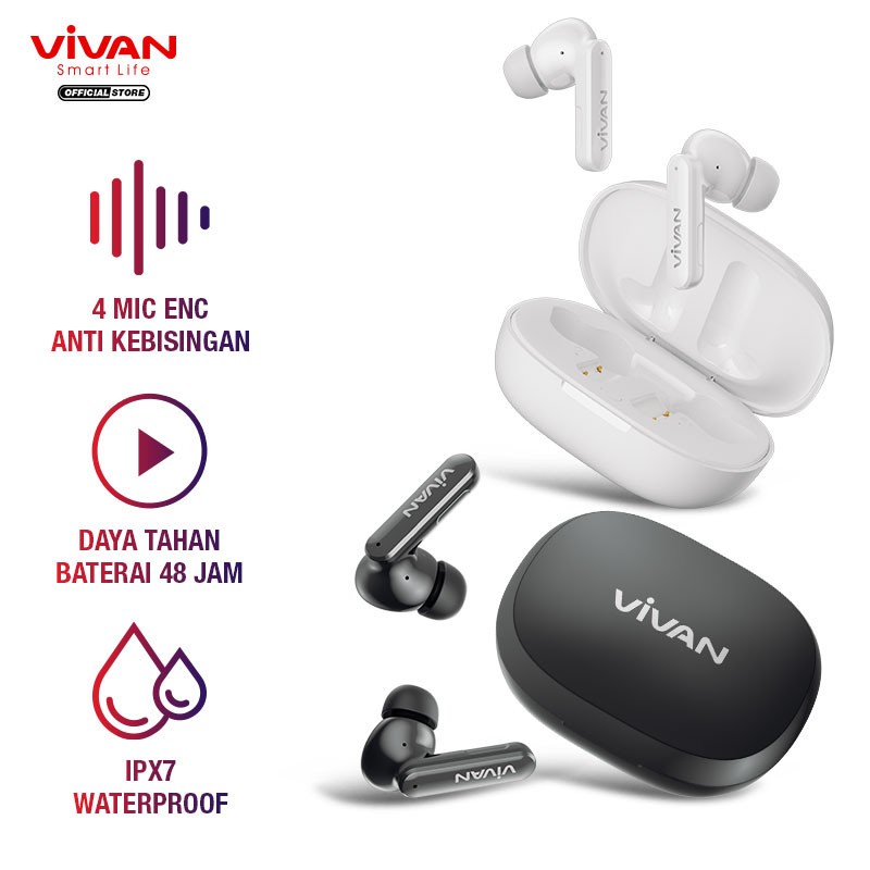 TWS VIVAN Earphones Headset TWS T600NC Bluetooth 5.2 Waterproof IPX7