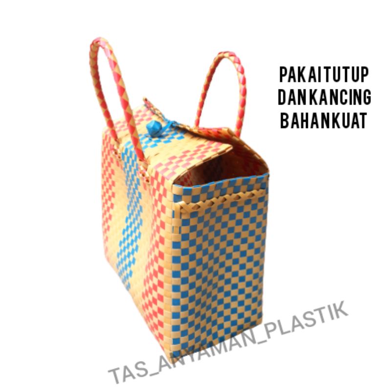 READY STOK Tas Anyaman Souvenir Belanja Custom Anyam Plastik Tas Hajatan Parcel Lebaran Pakai Tutup dan Kancing