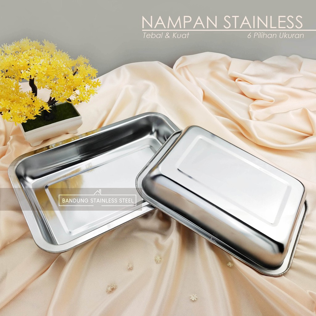 Nampan baki stainless steel tebal 50x35x4.8cm kuat besar food tray