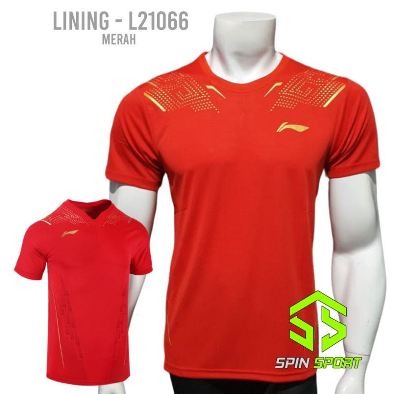 [L21066 Merah] Kaos Baju Lining Li-Ning Import Premium Indonesia National Team Badminton Bulutangkis