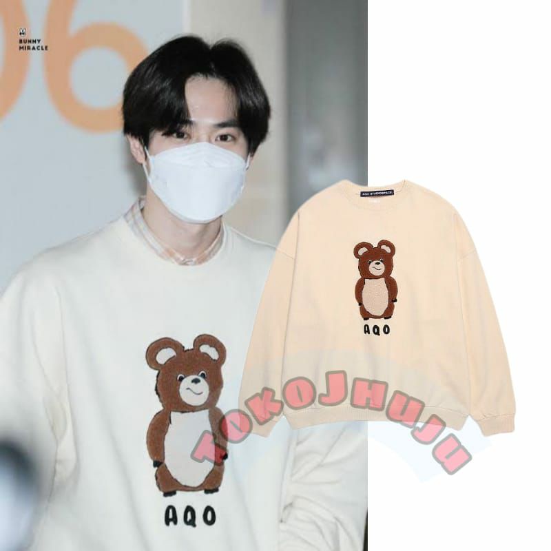 Basic Sweater EXO Suho style PRINTING BERUANG COKLAT