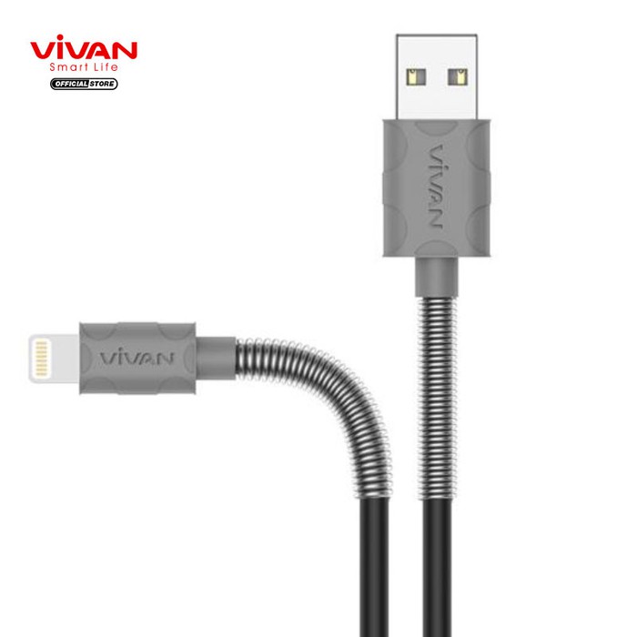 VIVAN FL100 2.4A 1M Spring Lighting Data Cable for iPhone Series - Abu-abu Muda