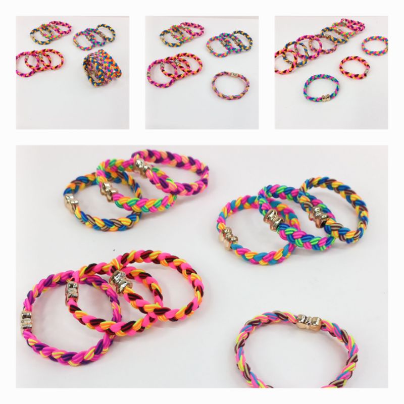 Ikat Rambut Motif Kepang Isi 10Pcs Ikat Rambut Gelang Elastis Korea