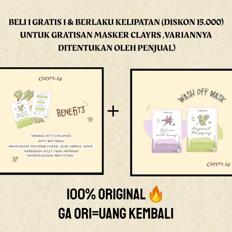 Masker Camille beauty BPOM//masker clayrs Mugwort //masker clayrs saffron/masker yoqueen beauty BPOM-Buy 1 get 1 mugwort