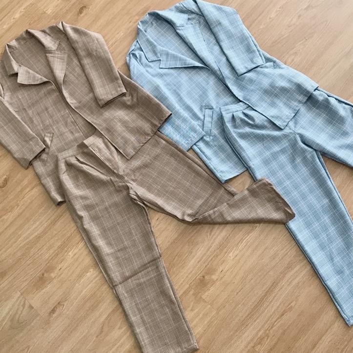 Paling Diminati Roxy Premium Set Blazer Pants Kotak / Outer Blazer Linen Blazer Kotak Casual / Blaze