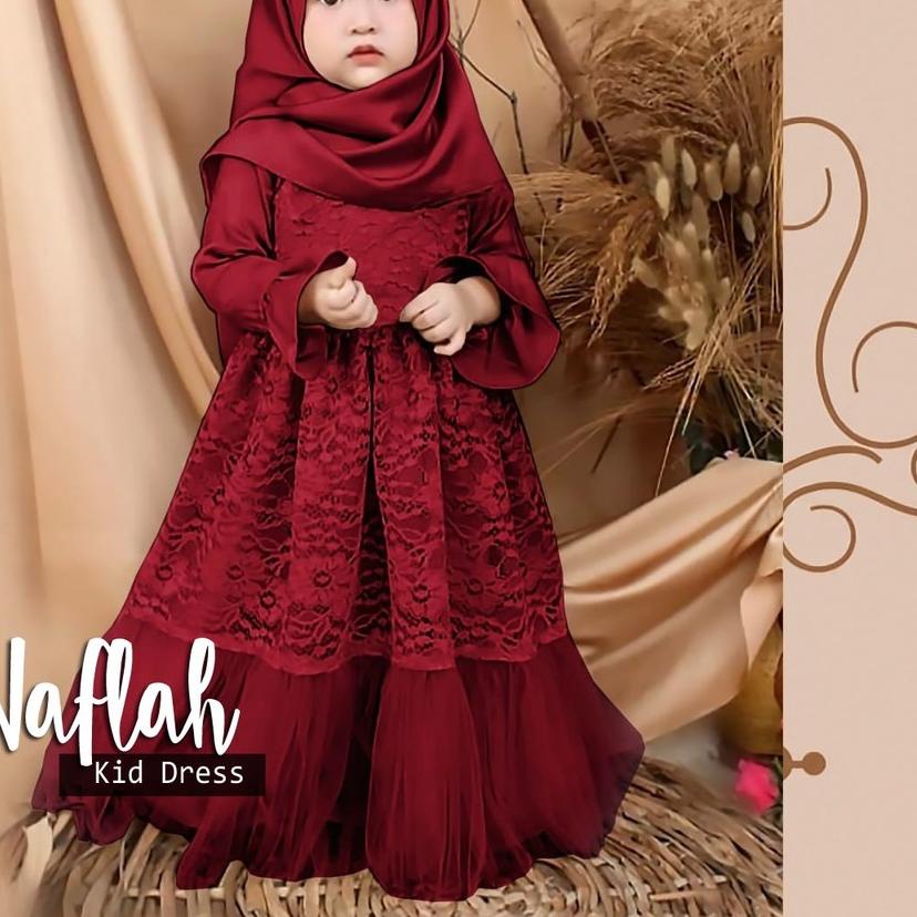 ☏ GAMIS SYARI ANAK PEREMPUAN BROKAT SATIN TILE NAFLAH | MAXI DRESS PANJANG FASHION MUSLIM CEWEK BRUK