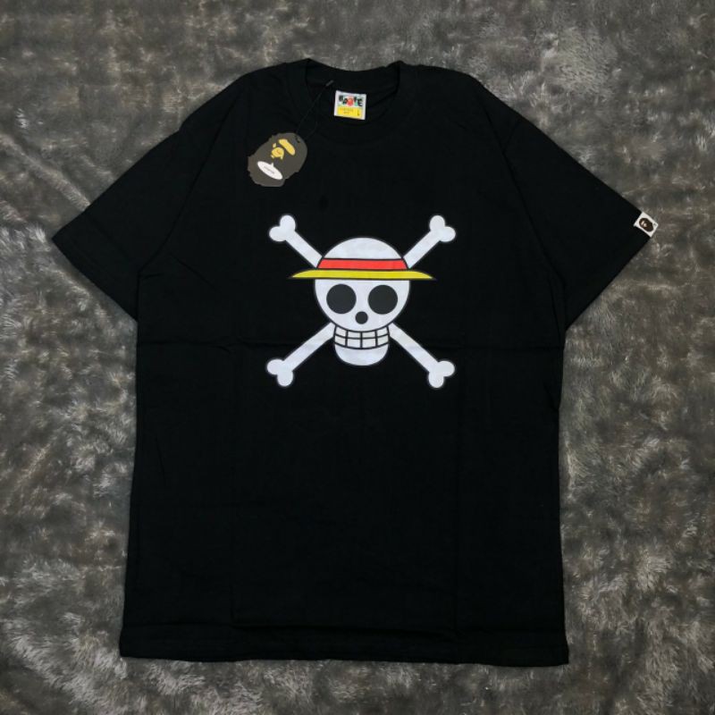 TSHIRT KAOS BAJU A BATHING APE BAPE X ONE PIECE RUFFY BLACK LIKE ORI