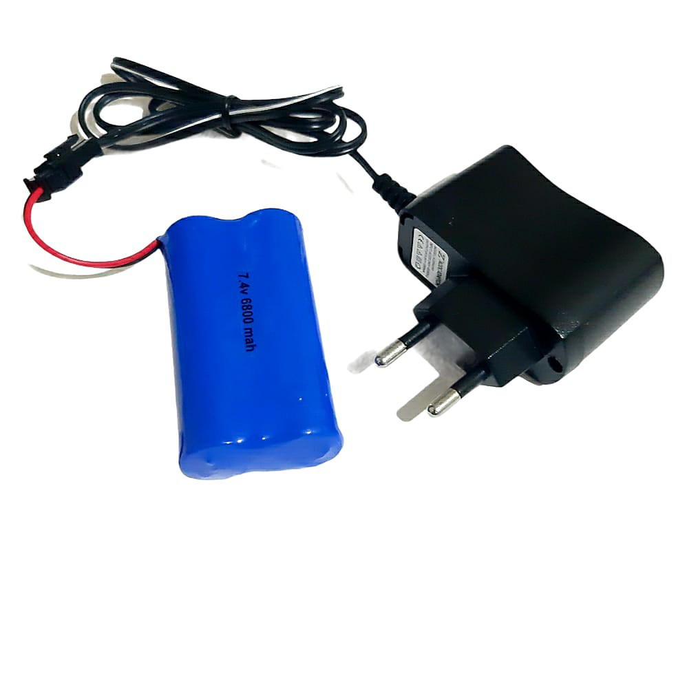 Baterai Mobil RC + Adaptor Charger Baterai Type 18650 Li-ion 3.7v - 6800mAh Socket Hitam