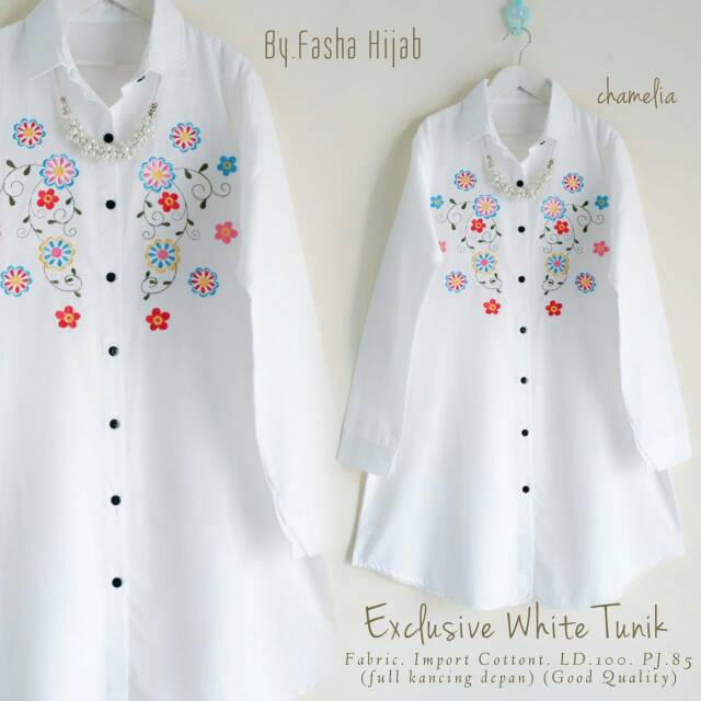 Exclusive white tunik by fasha hijab atasan katun import xl jumbo putih ready bisa cod
