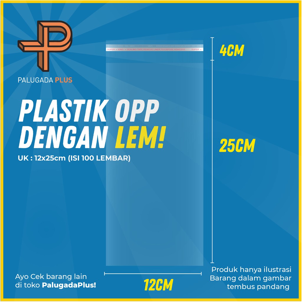 

PLASTIK OPP LEM UK 12x25cm +4cm (LEM) 1pack isi 100