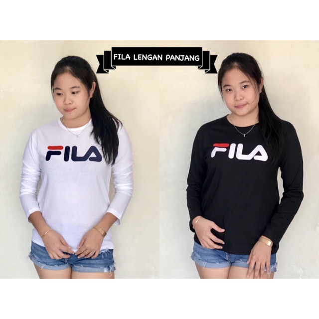 Fila Longsleeve Panjang Baju Kaos Tumblr Tee Tshirt Hitam Putih Navy