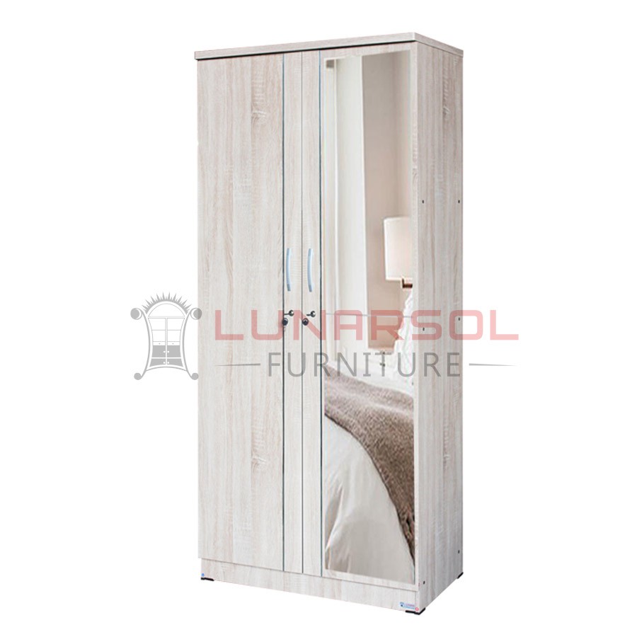 Lemari Pakaian 2 Pintu Kaca Tanpa Laci Oak Muda Termurah Minimalis