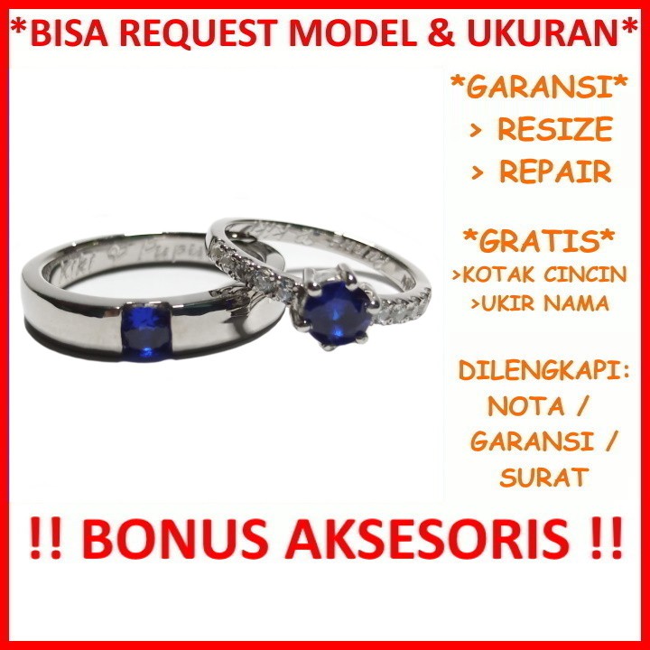 Cincin Tunangan Emas Putih Couple Mas Kawin Gratis Ukir Nama Bisa Pesan Model Garansi Asli ID659