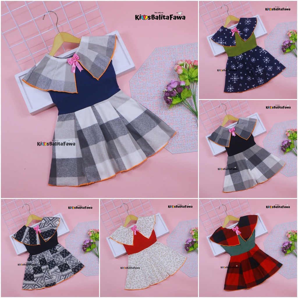 (BAHAN BLUDRU) Dress Yolla size 1-2 Tahun / Dres Cape Anak Perempuan Murah Baju Kensi Cewek Natal