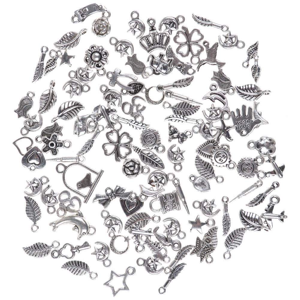 [100Pcs Mixed Styles][Tibetan Silver Metal Charms Pendants][Suitable for Necklace,Bracelets,Earrings,Jewelry DIY Making]