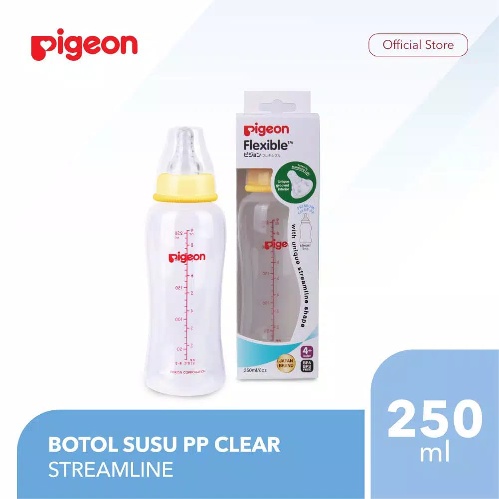 PIGEON CLEAR STREAMLINE 250ML EASY TO GRIP/ BOTOL SUSU BAYI/ BOTOL SUSU