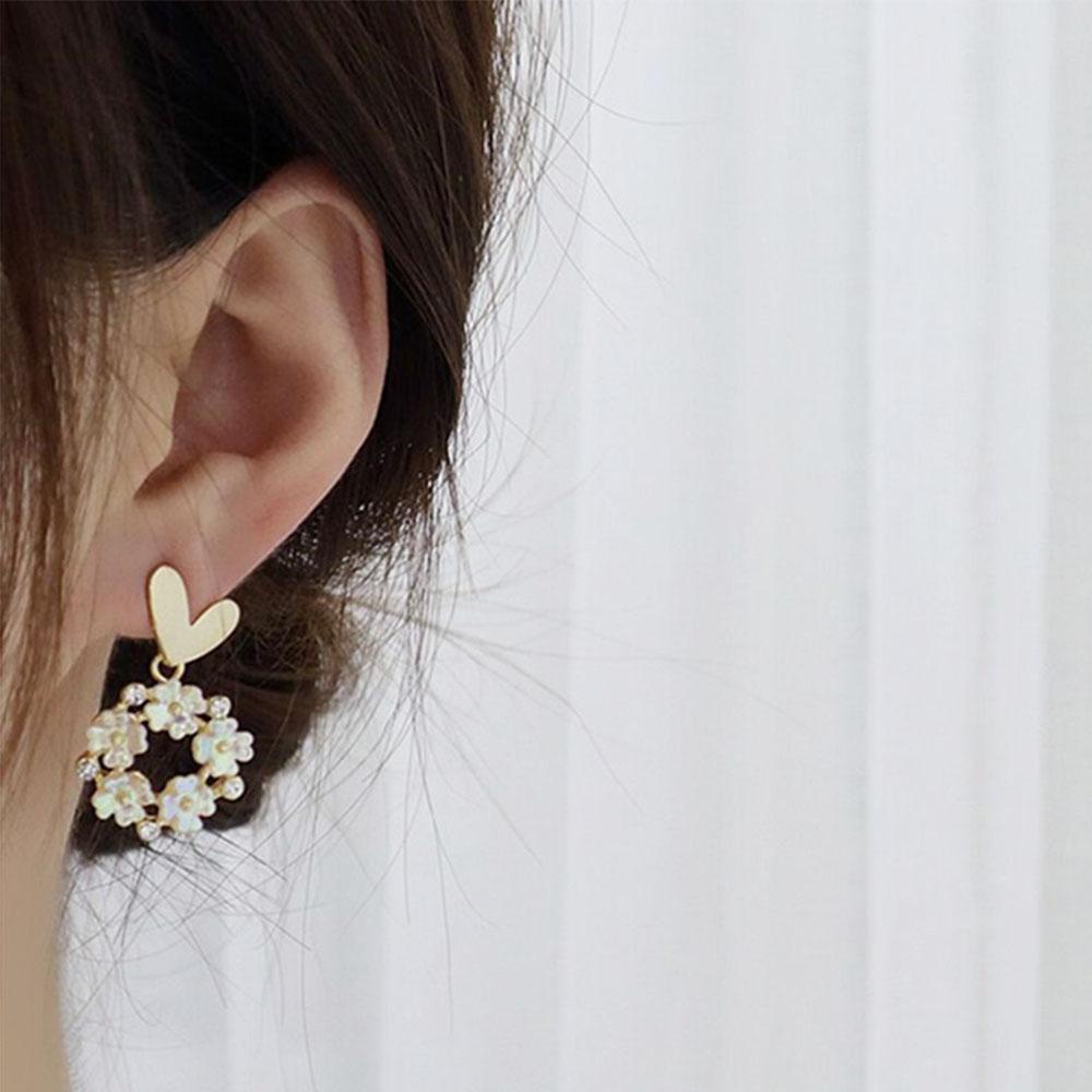 Anting Stud Bentuk Hati Bunga Warna-Warni Untuk Wanita