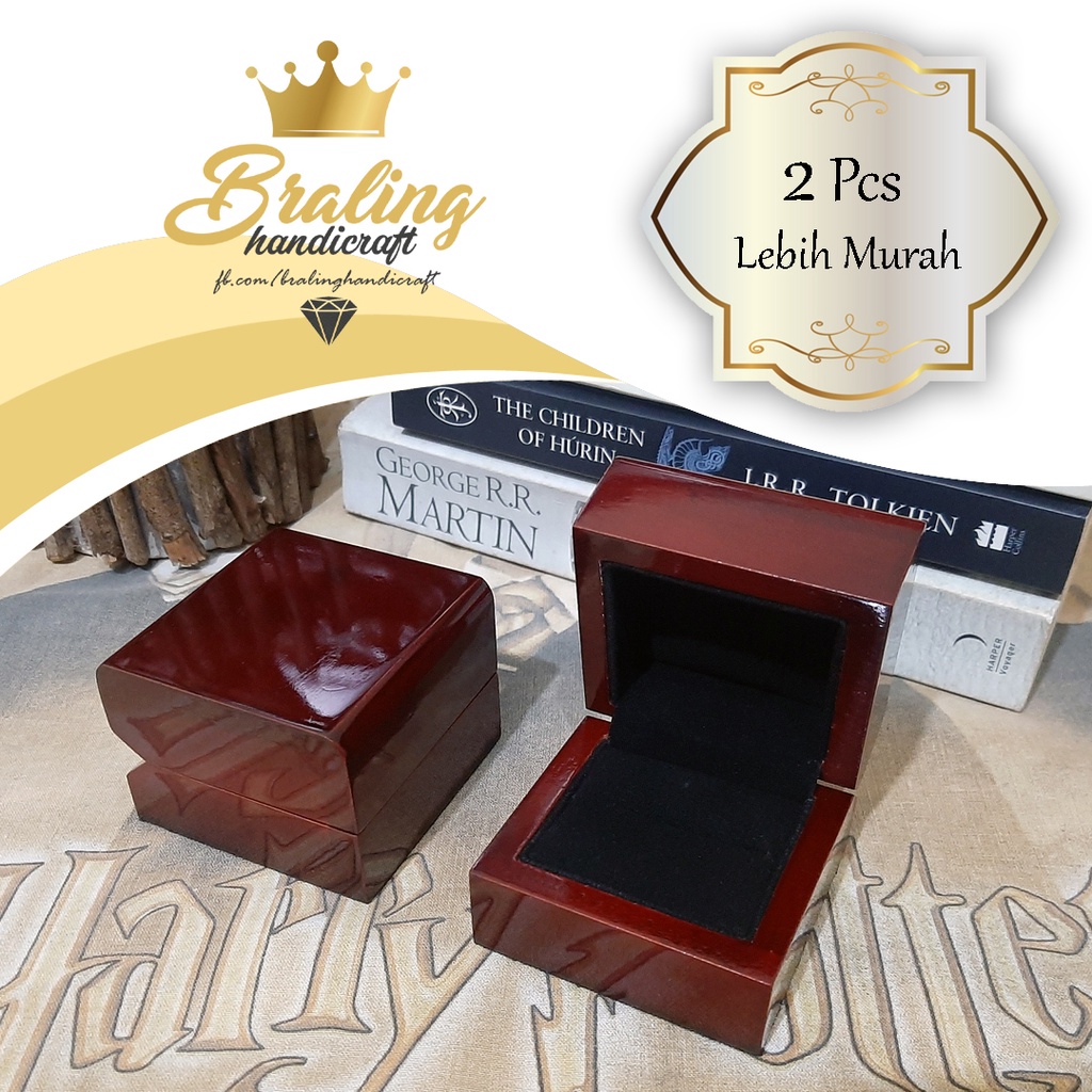 Kotak Cincin Kayu Tunangan Lamaran Nikah Mewah Eksklusif Elegan Rustic Brown Wedding Wooden Ring Box