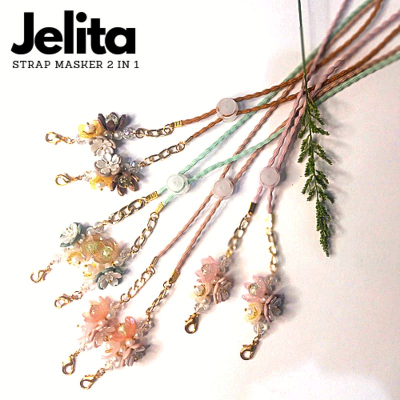 Strap Masker JELITA  pengait hijab 2in1 kekinian  kristal ceko  permata sintetis  tali kalung serut 
