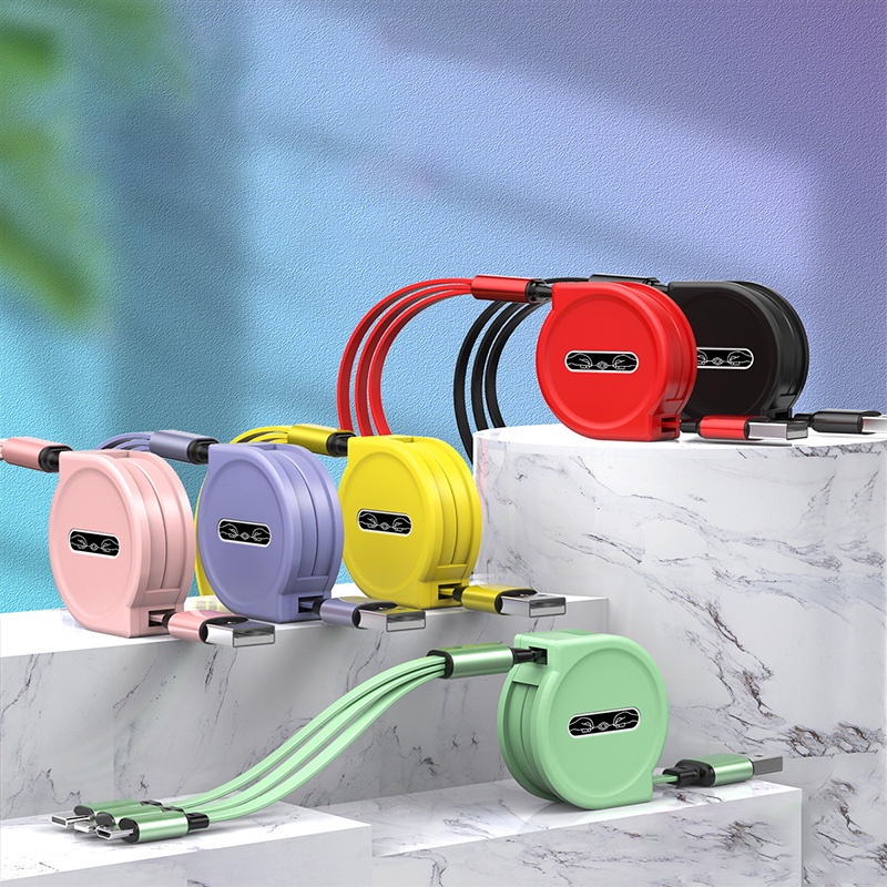 3 In 1 Kabel Data / Charger Micro USB Tipe C Retractable Fast Charging Portable Untuk Android