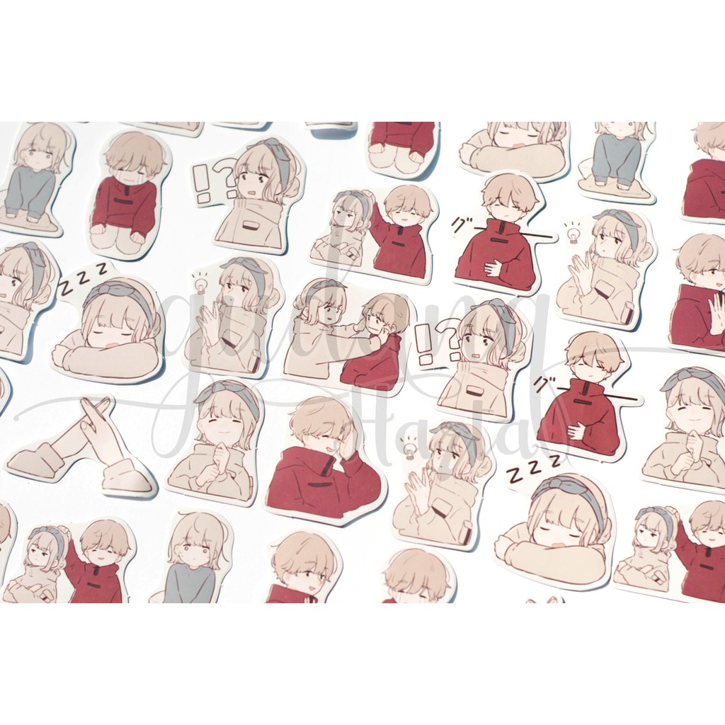 Stiker Sweet Couple Boy Girl Cubit Pipi Lucu Sticker DIY Scrapbook GH 303380