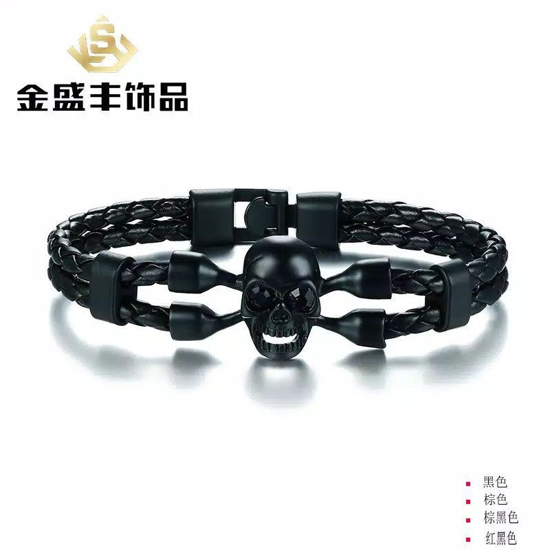 Gelang Kulit Tengkorak Punk Rock Gaya Korean K-pop Unisex