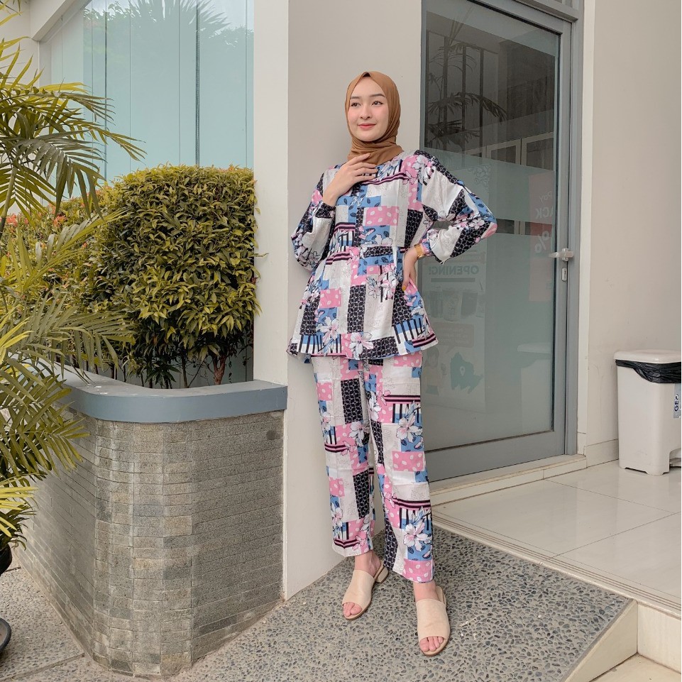 oneset aryana motif / pajamas daily set rayon / piyama one set kekinian / promo termurah
