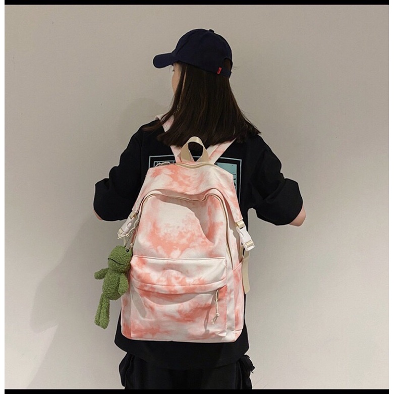 Mores Tas Ransel Wanita Kuro Tie Dye Print Pastel Korean Cordura Polyester School Fashion Backpack Kuliah Sekolah Aesthetic Korean Style