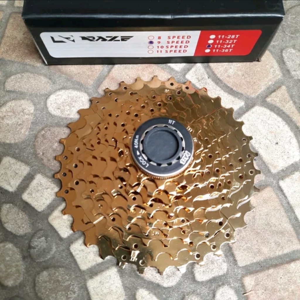 TERMURAH!!! Sprocket Sepeda 9 Speed 11-34 T / RAZE Gold / Realpict