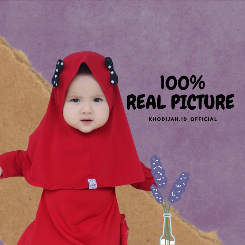MERAH POLKADOT jilbab bayi instan lucu umur 1 2 3 tahun jilbab kaos anak nyaman lucu premium jersey 