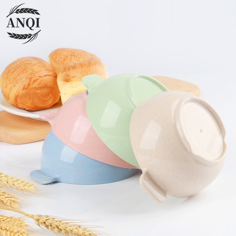 ANQI Mangkuk bayi bayi binaural rumah gandum anak-anak + sendok