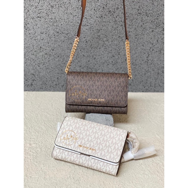 tas hp wanita mk original / michael kors jet set travel medium phone xbody signature