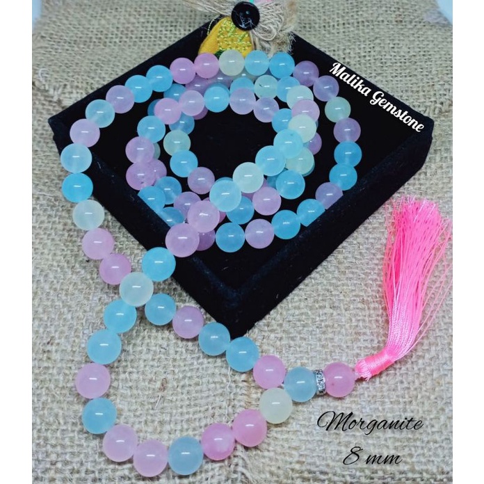 TASBIH BATU MORGANITE 99 BUTIR 8 MM 100% NATURAL