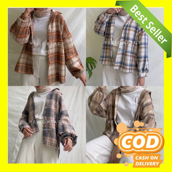 Guilen Top Baju Atasan Wanita Kemeja Kotak Kemeja Korean Style Muslim Jorde Oversize Flanel Sequin S