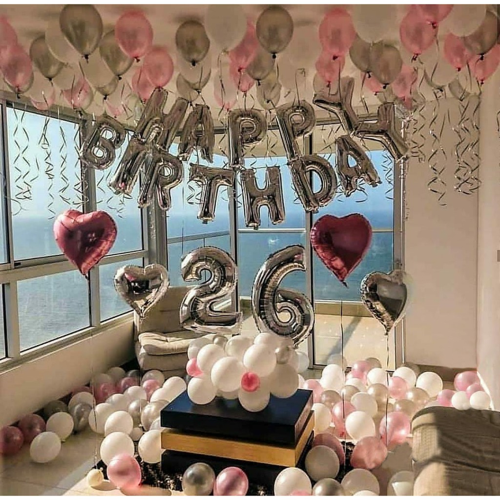 BalonDekor BD013 Birthday Set pink white silver in room decoration - Dekor Balon ULTAH