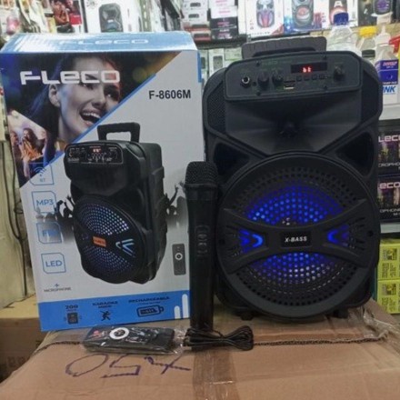 COD SPEAKER BLUETOOTH WIRELESS FLECO 8'5 INCH F-8606M PLUS MIC WIRELESS KARAOKE + REMOTE X-BASS//SPEAKER SALON AKTIF X-BASS F-8606M//SPEAKER KARAOKE//SPEAKER WIRELESS