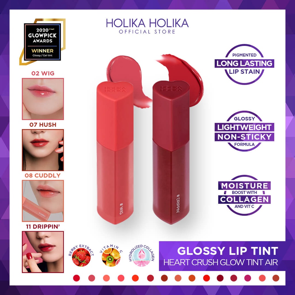 Jual Holika Holika Heart Crush Glow Tint Air Glossy Lip Tint Shopee