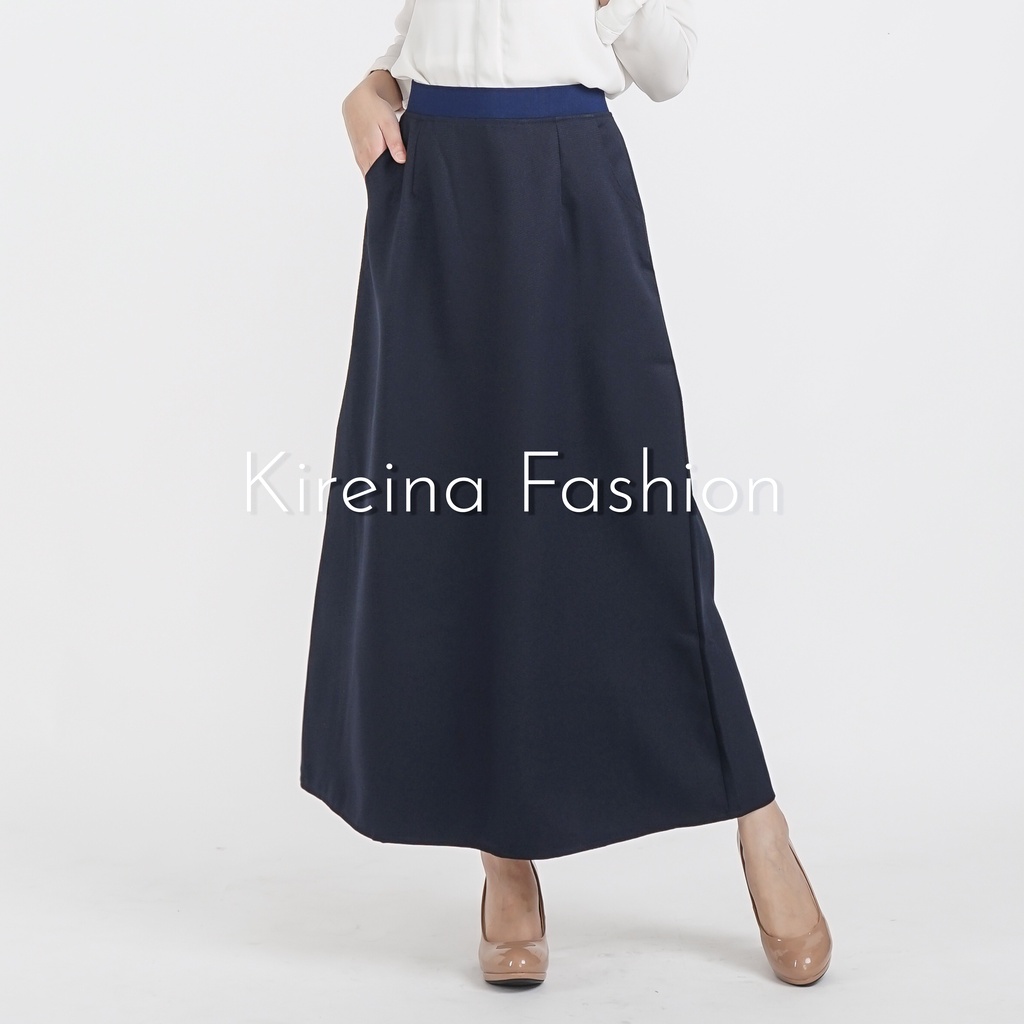 Rok Pinggang Karet Premium Rok Kerja Panjang Rok Line A Formal Rok Mayung Bahan Grasella | Kireina Fashion