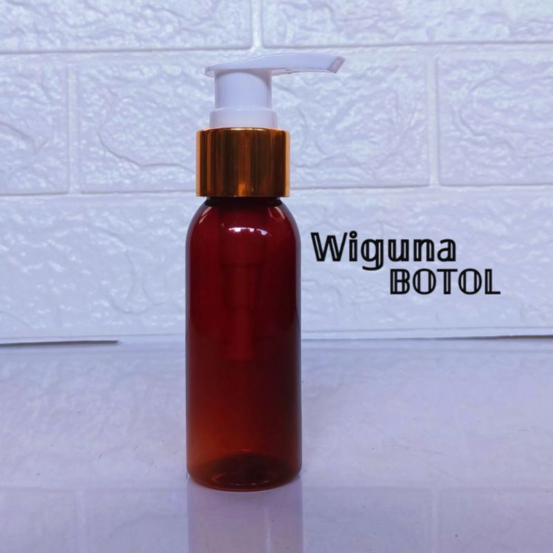 Botol amber 60 ML Pump almunium gold / Botol Pump 60ml amber - coklat