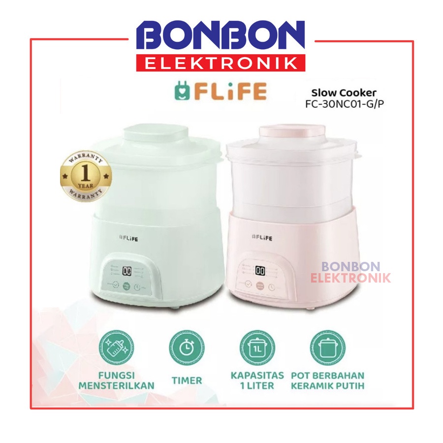 FLIFE Slow Cooker 1L FC-30NC01-G/P / Multifungsi Baby Food MPasi