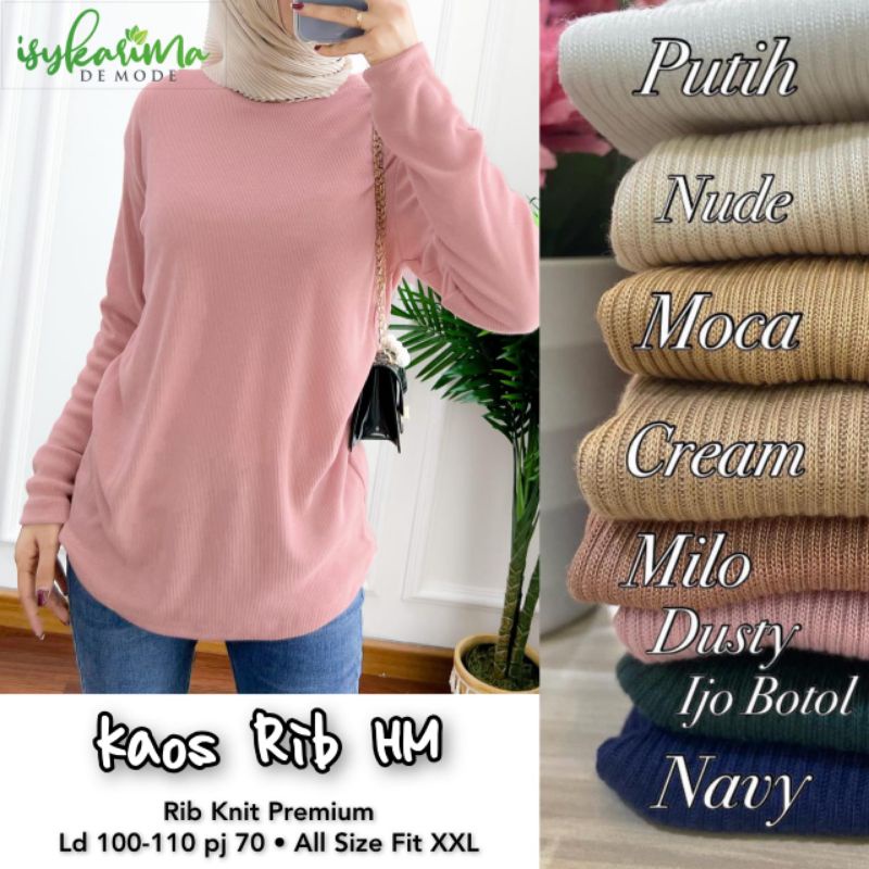 Atasan Lengan Panjang Kaos Rib Knit Premium