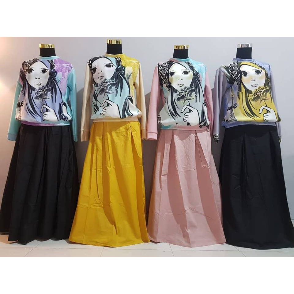 PP Set 2in1 blus scuba hijabers rok panjang katun linen rami muslimah
