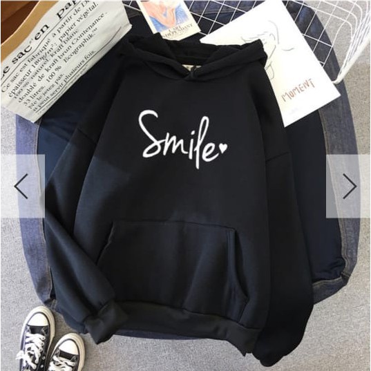 Parisdivarious Sweater Hoodie Jemper Smile Bahan Fleece Size S - XXL (Pria &amp; Wanita)